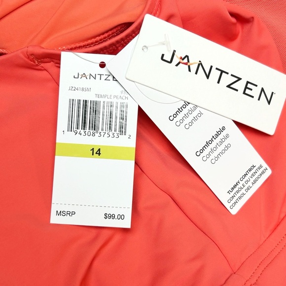 Jantzen Temple Peach Tummy Control One Piece Swimsuit Size 14 NWT - Picture 3 of 7